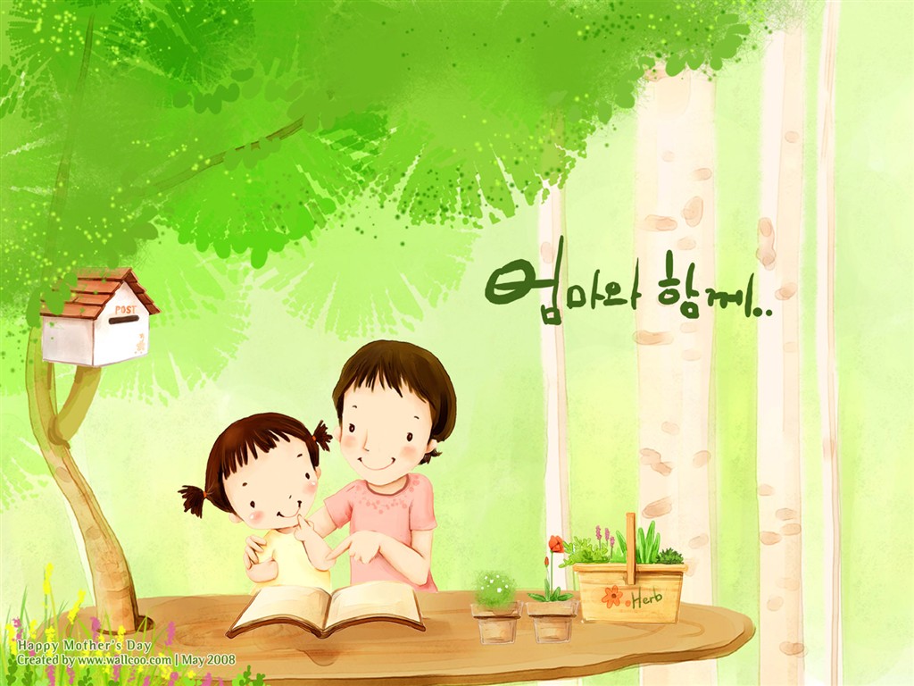 母亲节主题韩国插画壁纸17 - 1024x768