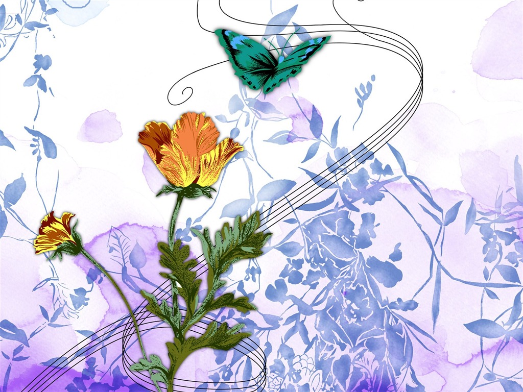 papel tapiz floral diseño ilustración #2 - 1024x768
