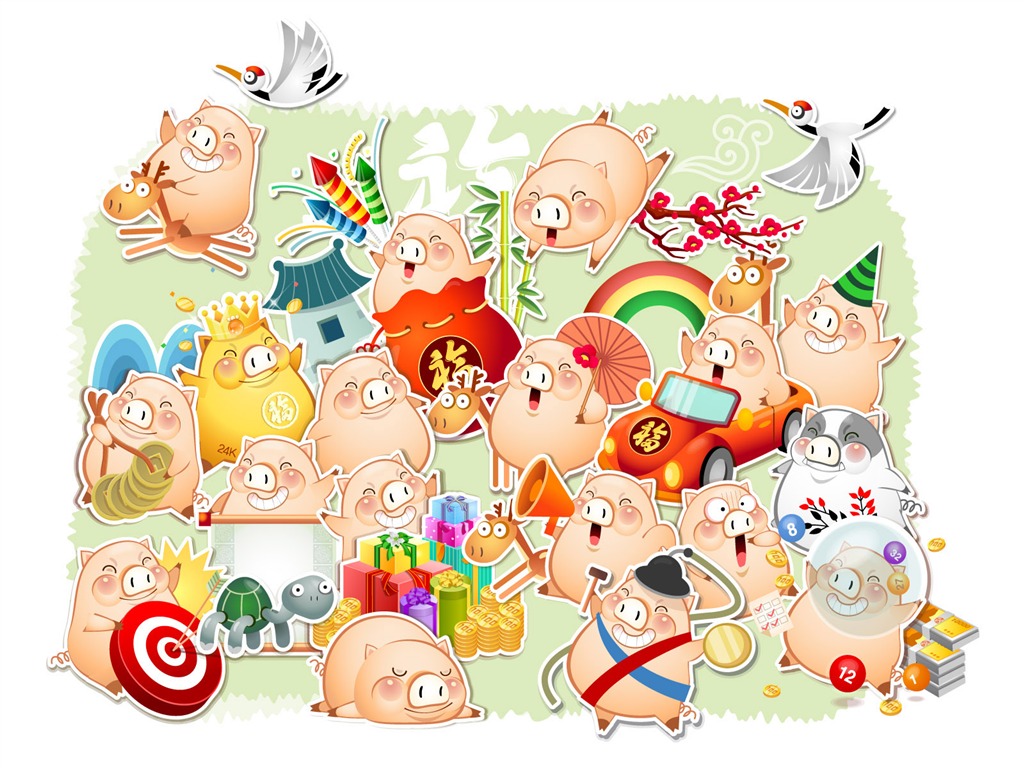 Year of the Pig Theme Wallpaper #2 - 1024x768