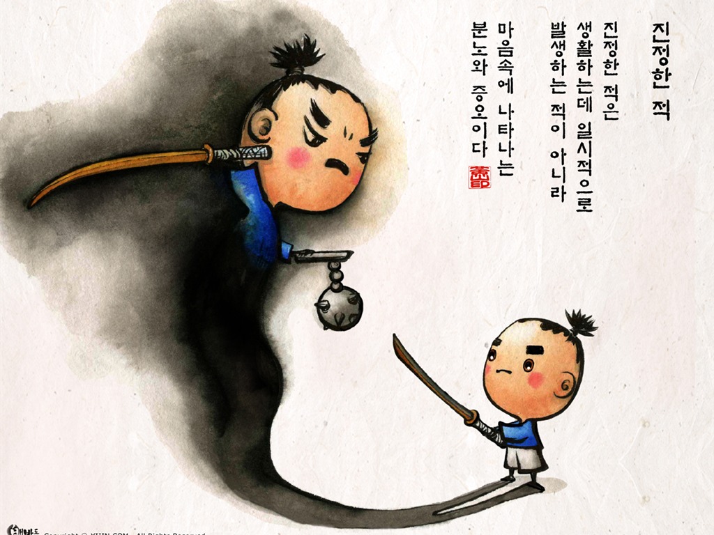 Sud Corée du lavage d'encre papier peint caricature #37 - 1024x768