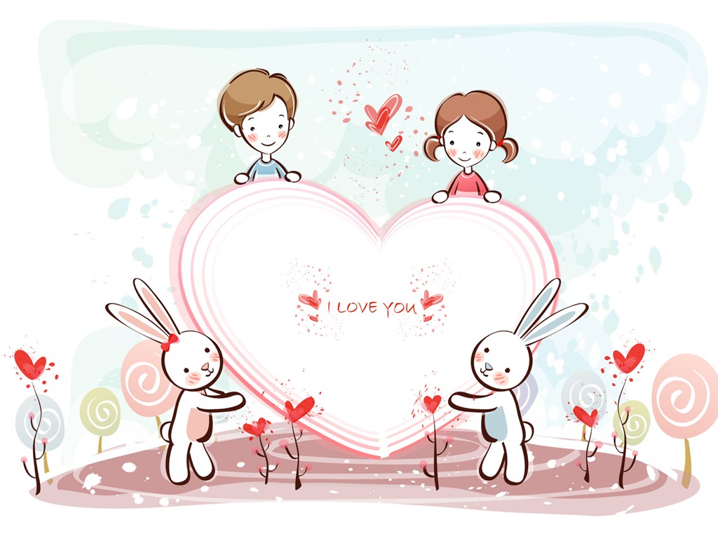 Cartoon Valentine's Day fonds d'écran (2) #13 - 1024x768