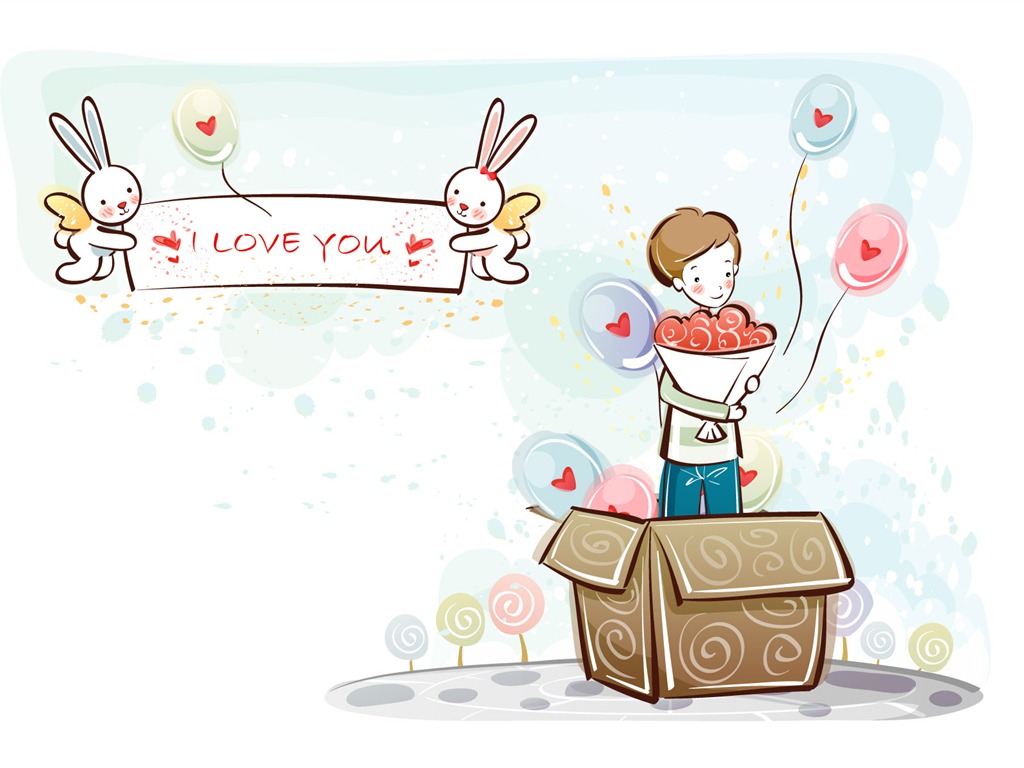 Cartoon Valentine's Day fonds d'écran (2) #14 - 1024x768