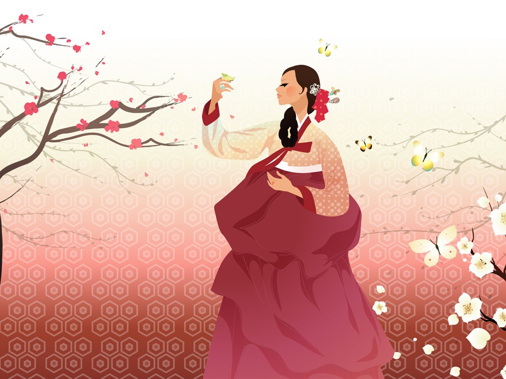 Vector wallpaper of Korean women (1) #17 - 1024x768