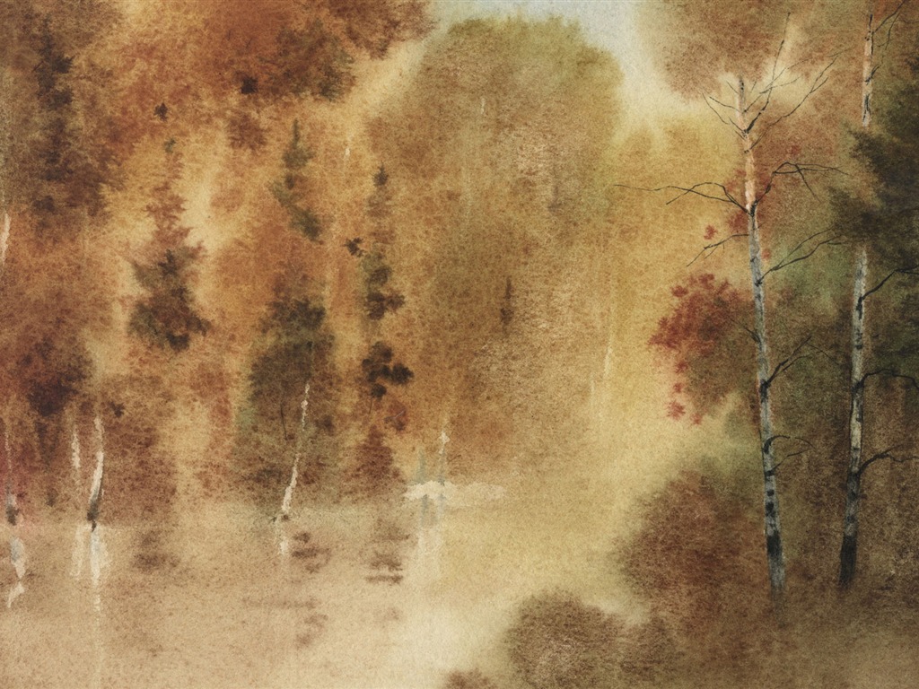 Watercolor landscape hand-painted wallpaper (2) #2 - 1024x768