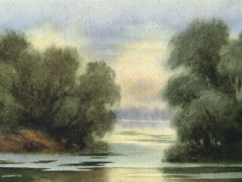 Watercolor landscape hand-painted wallpaper (2) #13 - 1024x768