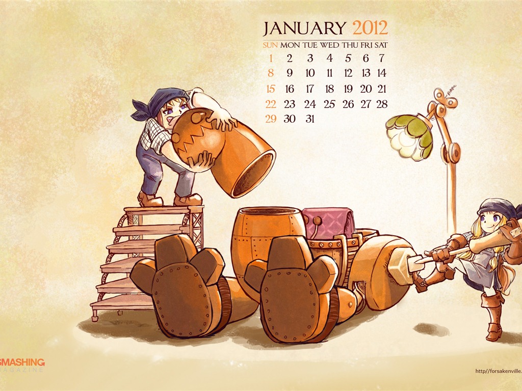 Январь 2012 Календарь Обои #3 - 1024x768