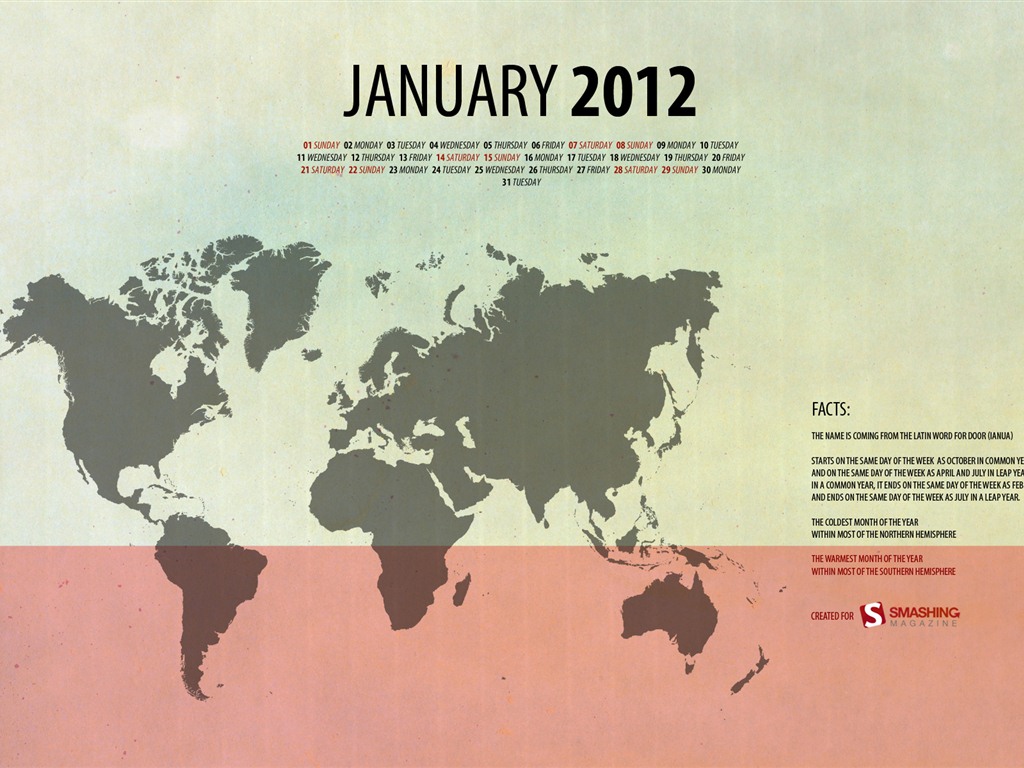 2012年1月 月曆壁紙 #10 - 1024x768
