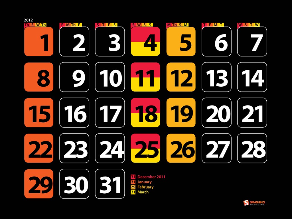 Январь 2012 Календарь Обои #11 - 1024x768