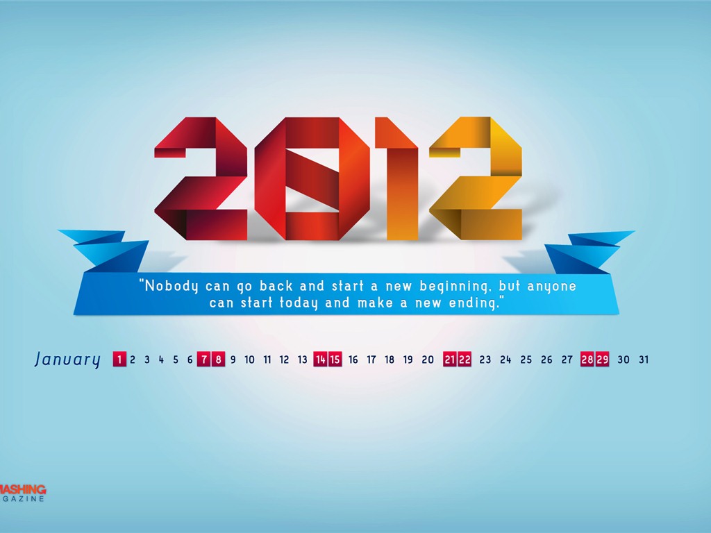Janvier 2012 Fonds d'écran Calendrier #12 - 1024x768