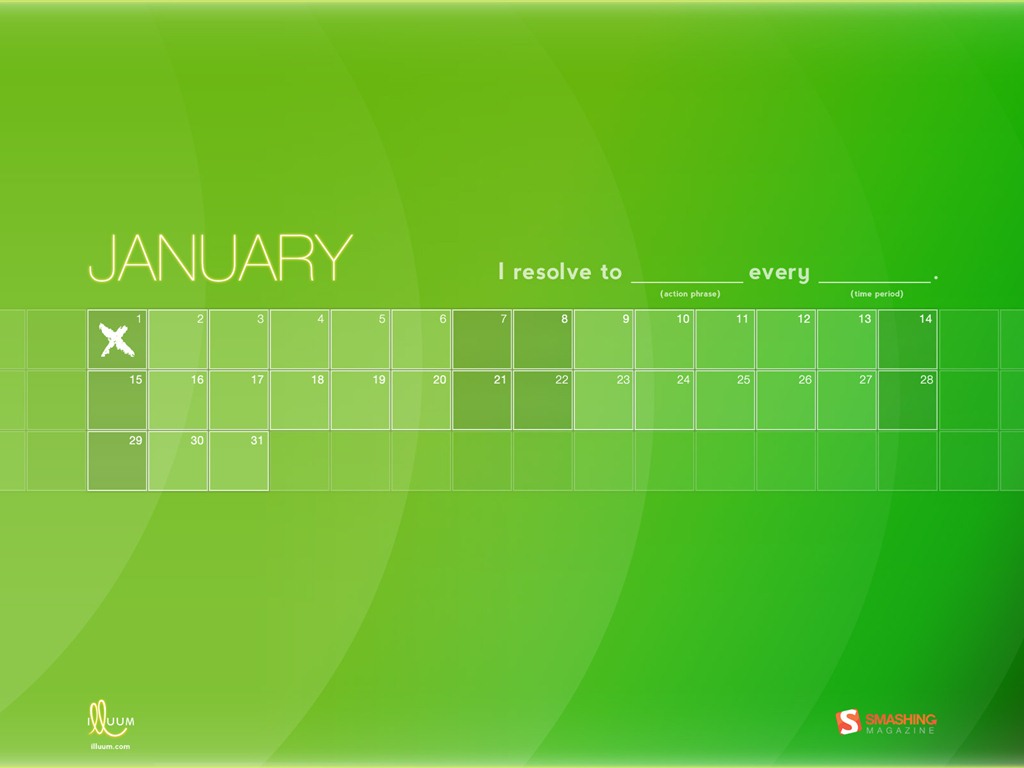 Janvier 2012 Fonds d'écran Calendrier #14 - 1024x768