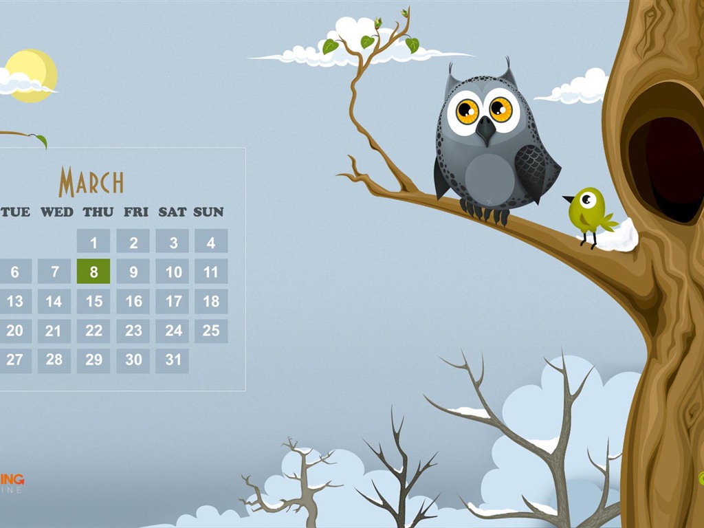 Март 2012 Календарь обои #15 - 1024x768