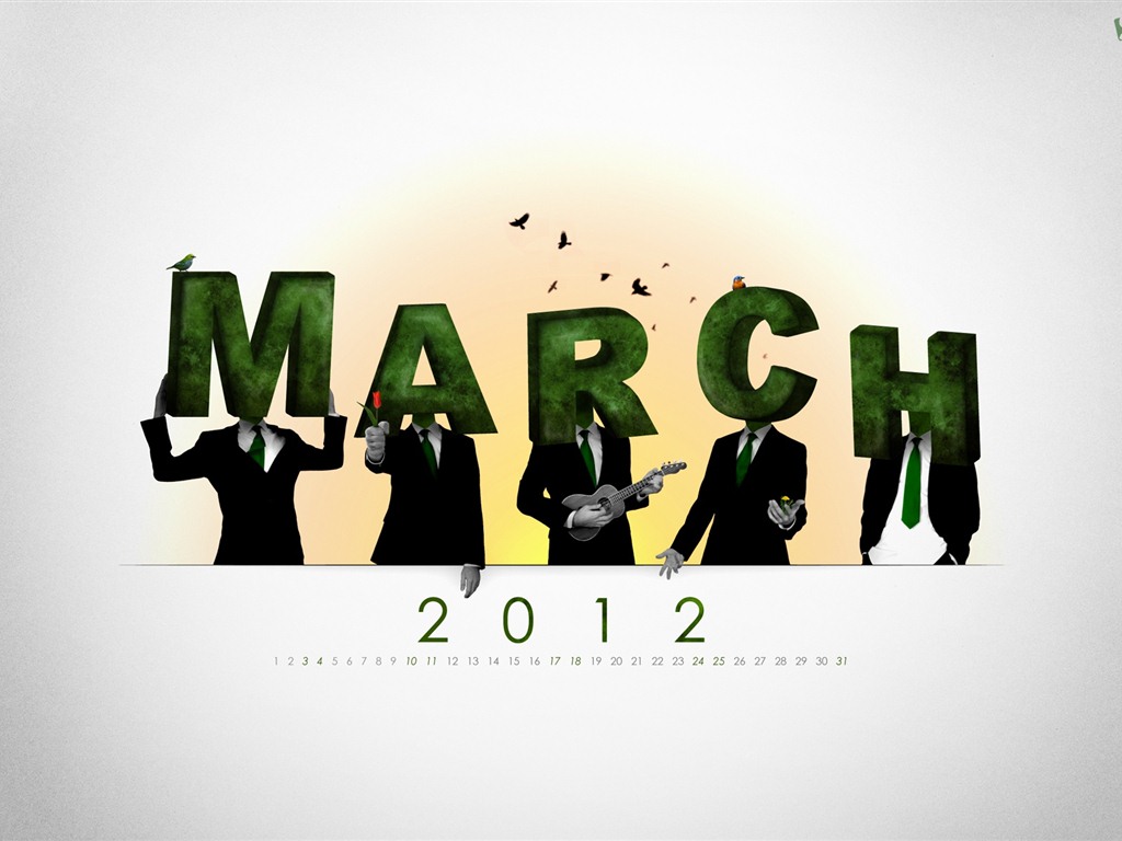 Март 2012 Календарь обои #18 - 1024x768