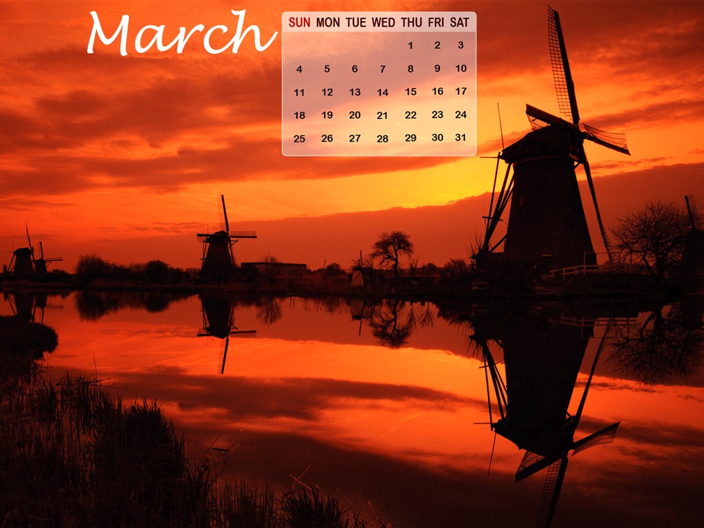 Март 2012 Календарь обои #20 - 1024x768