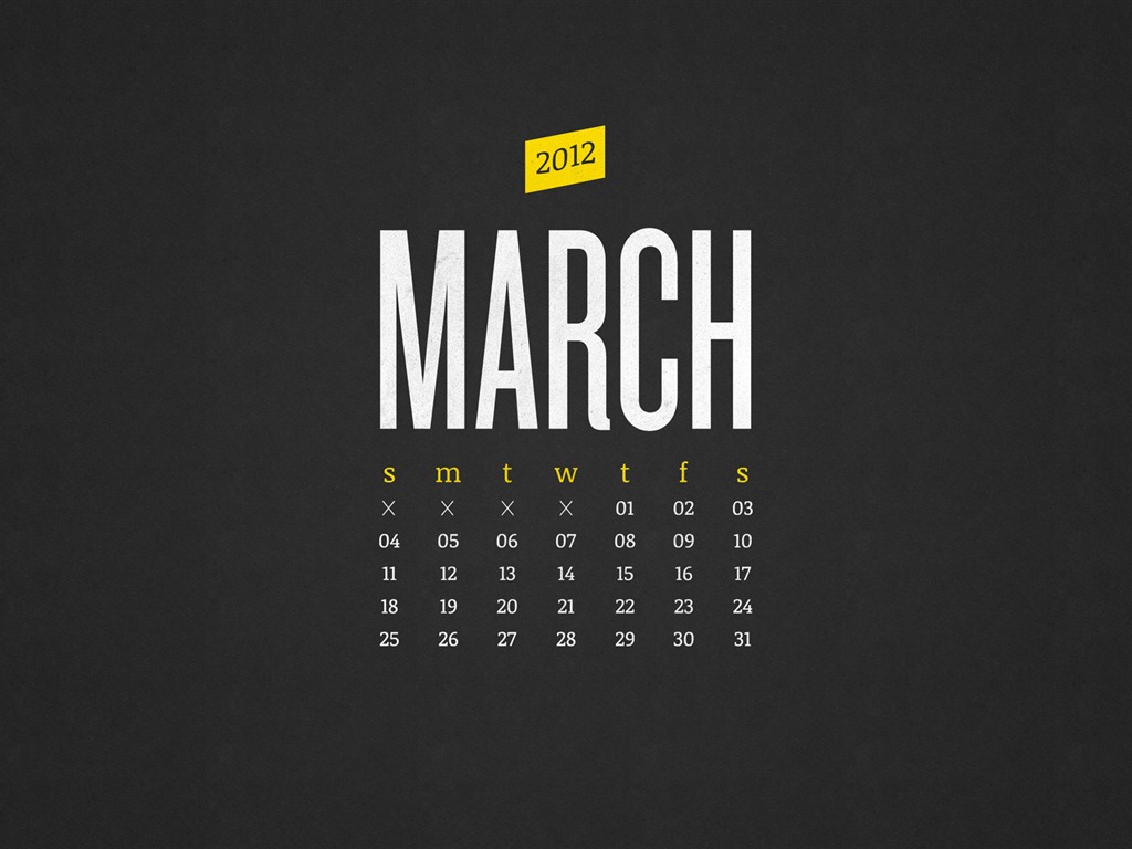 Март 2012 Календарь обои #21 - 1024x768