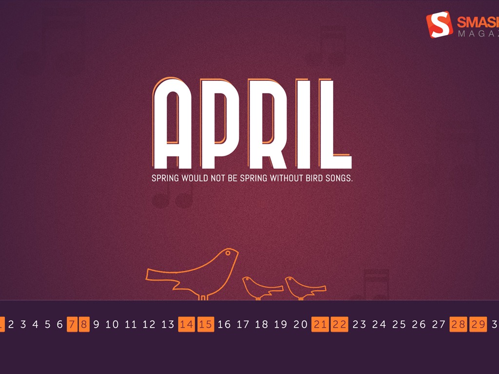Апрель 2012 календарь обои (1) #7 - 1024x768
