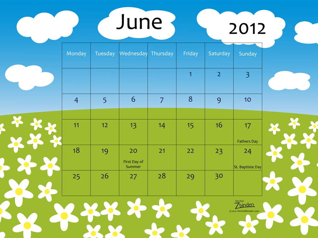 Calendario de junio de 2012 fondos de pantalla (1) #2 - 1024x768