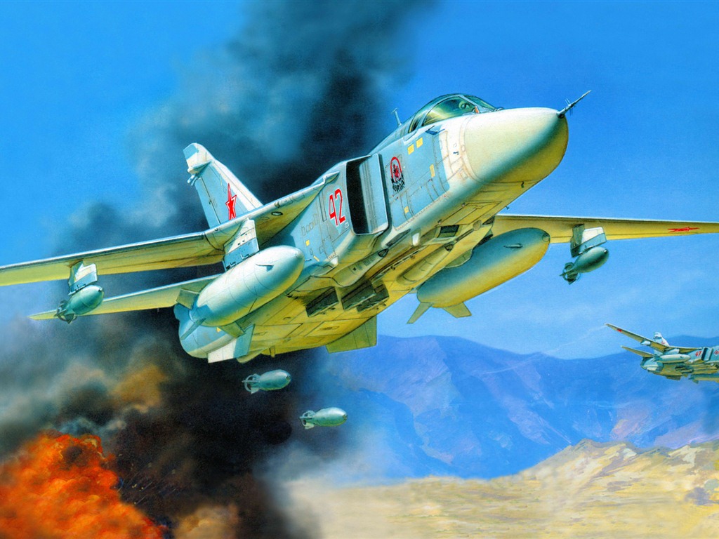 軍用機の飛行の絶妙な絵画の壁紙 #3 - 1024x768