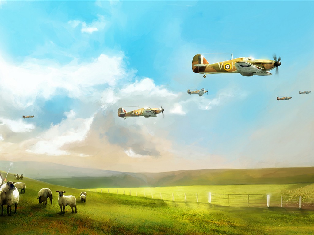 軍用機の飛行の絶妙な絵画の壁紙 #8 - 1024x768