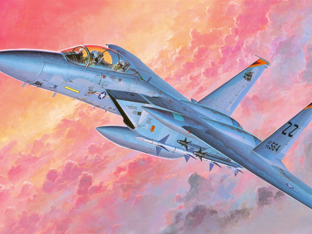 空中飞行的军用飞机 精美绘画壁纸15 - 1024x768
