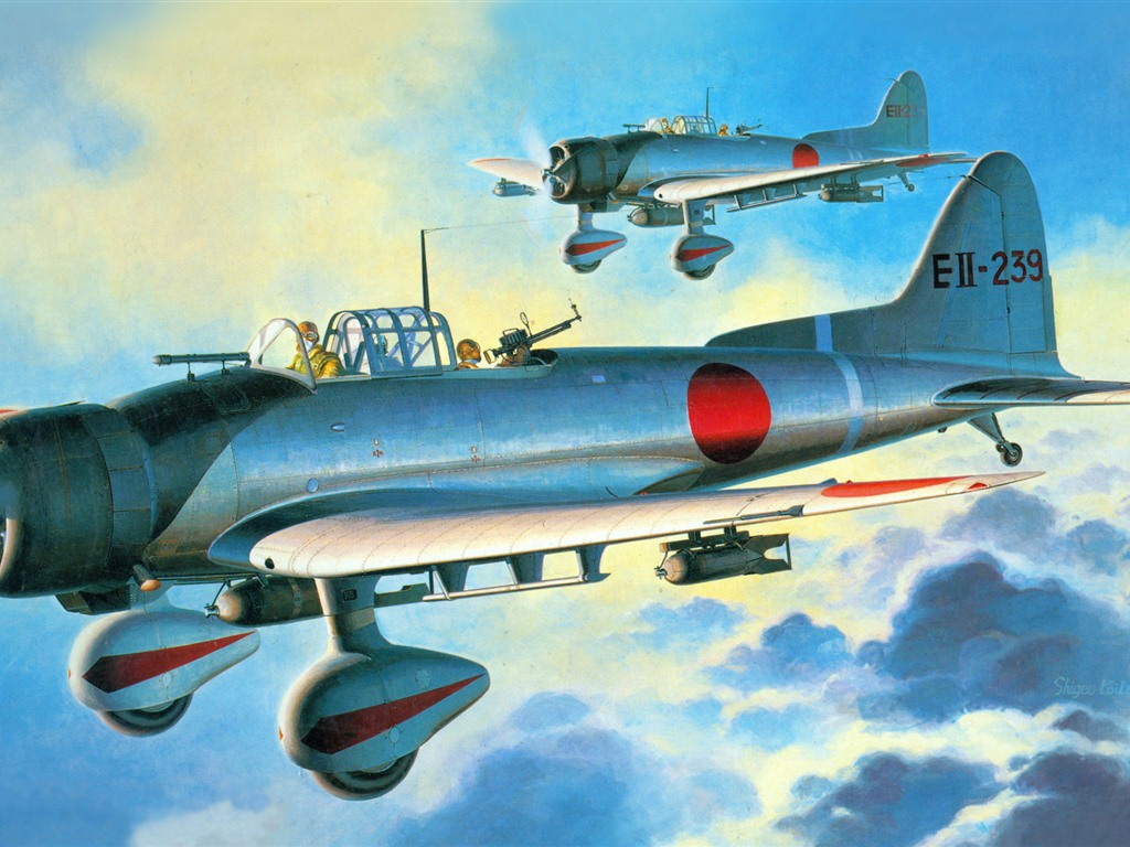 空中飞行的军用飞机 精美绘画壁纸16 - 1024x768