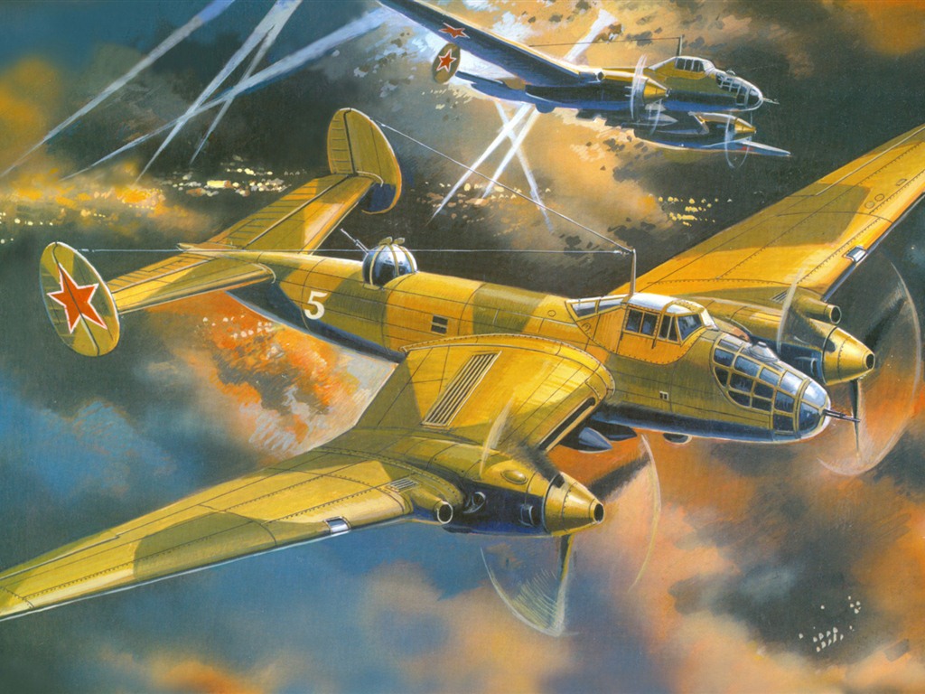 空中飞行的军用飞机 精美绘画壁纸18 - 1024x768