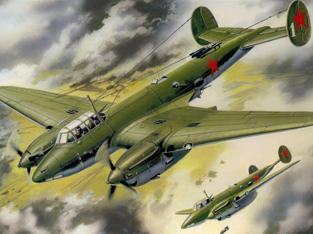 空中飞行的军用飞机 精美绘画壁纸19 - 1024x768