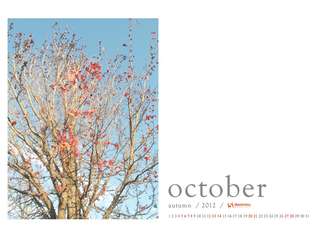 October 2012 Calendar wallpaper (1) #6 - 1024x768