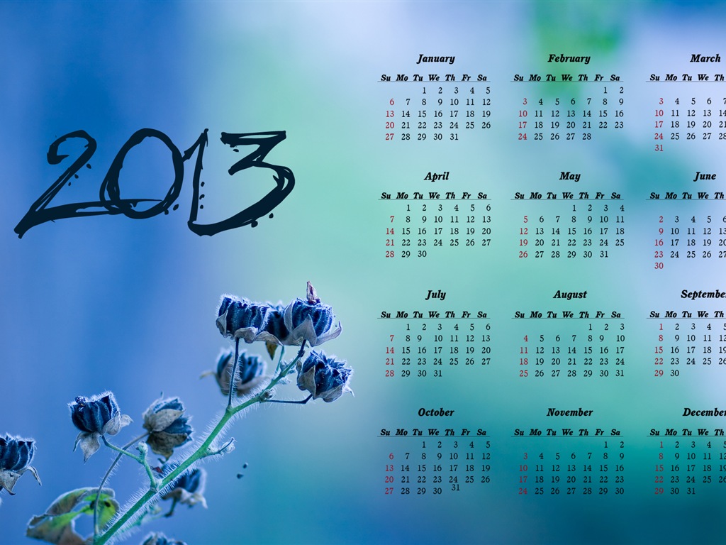 01 2013 Calendar fondo de pantalla (1) #4 - 1024x768