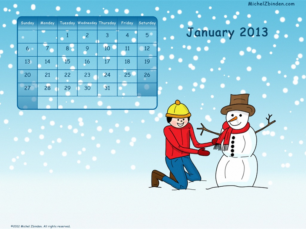 January 2013 Calendar wallpaper (1) #10 - 1024x768