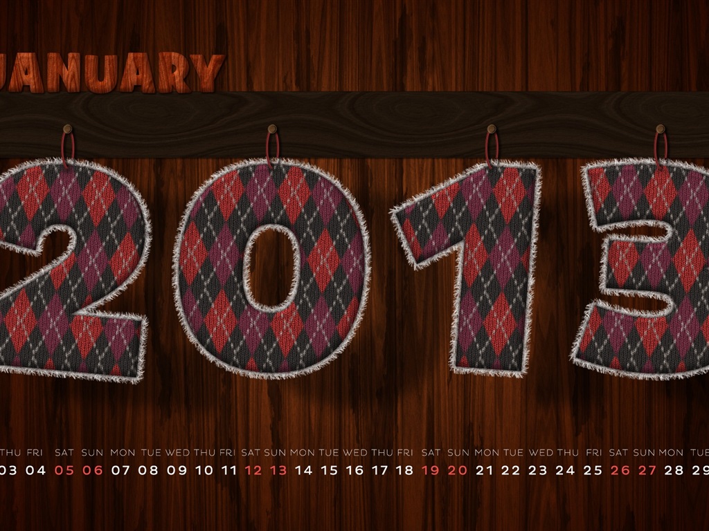 2013年1月カレンダー壁紙（1） #16 - 1024x768