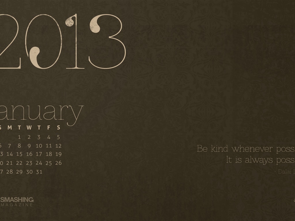 01 2013 Calendar fondo de pantalla (2) #7 - 1024x768