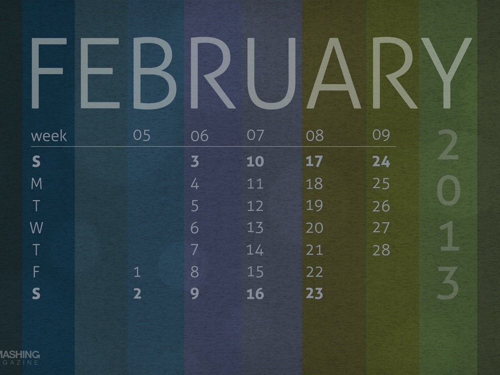 February 2013 Calendar wallpaper (2) #8 - 1024x768