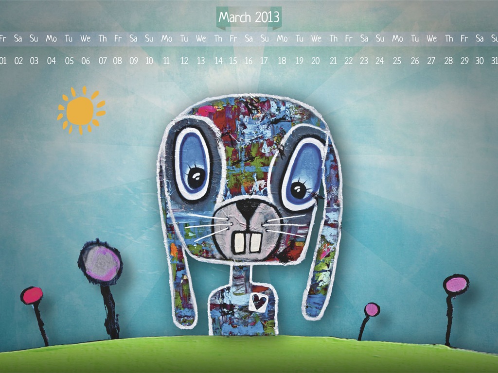 March 2013 calendar wallpaper (1) #1 - 1024x768