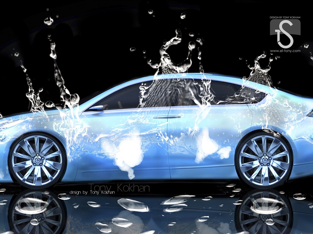Wassertropfen spritzen, schönes Auto kreative Design Tapeten #4 - 1024x768