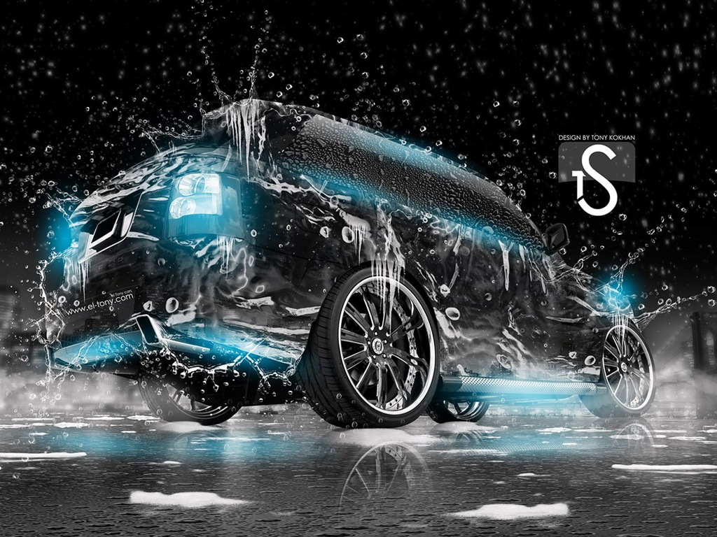 Water drops splash, beautiful car creative design wallpaper #7 - 1024x768
