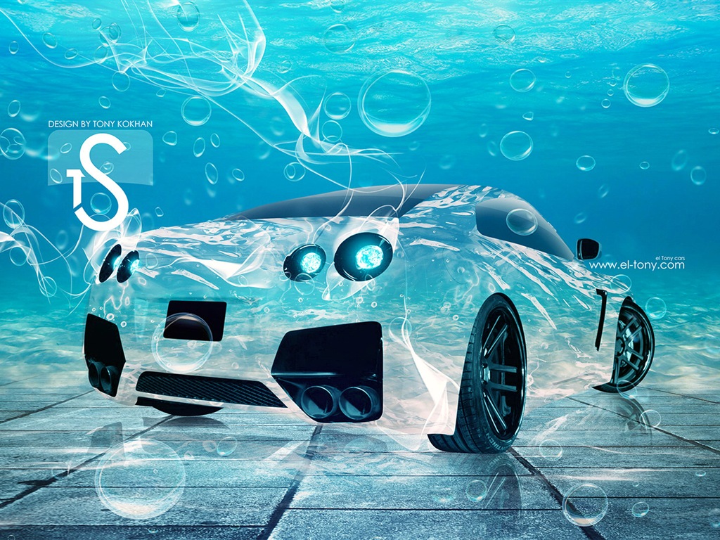 Water drops splash, beautiful car creative design wallpaper #9 - 1024x768