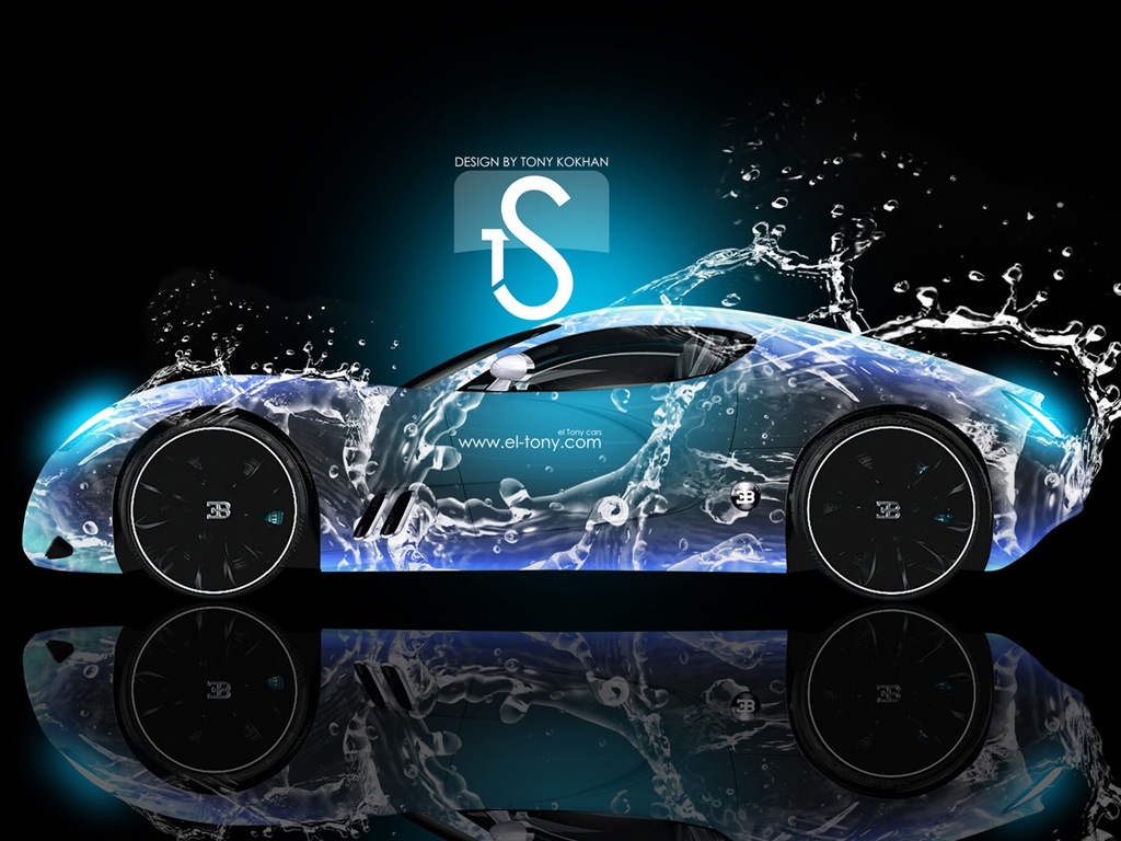 Water drops splash, beautiful car creative design wallpaper #10 - 1024x768