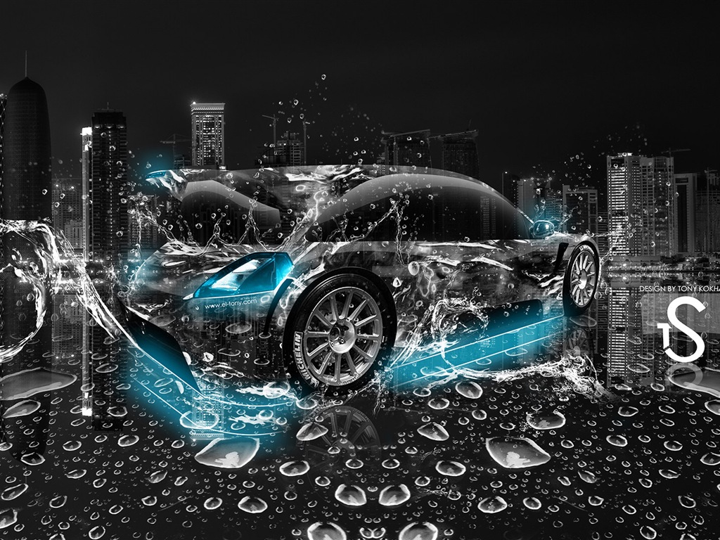 물 방울 스플래시, 아름다운 차 크리 에이 티브 디자인 배경 화면 #11 - 1024x768