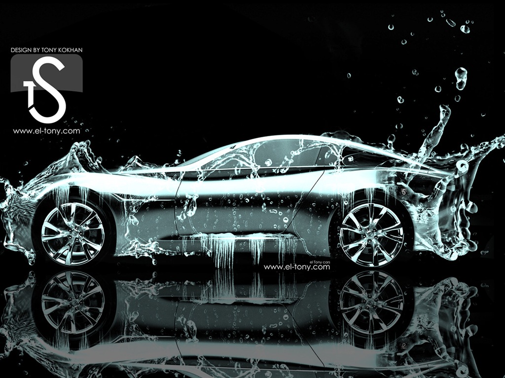 Water drops splash, beautiful car creative design wallpaper #13 - 1024x768