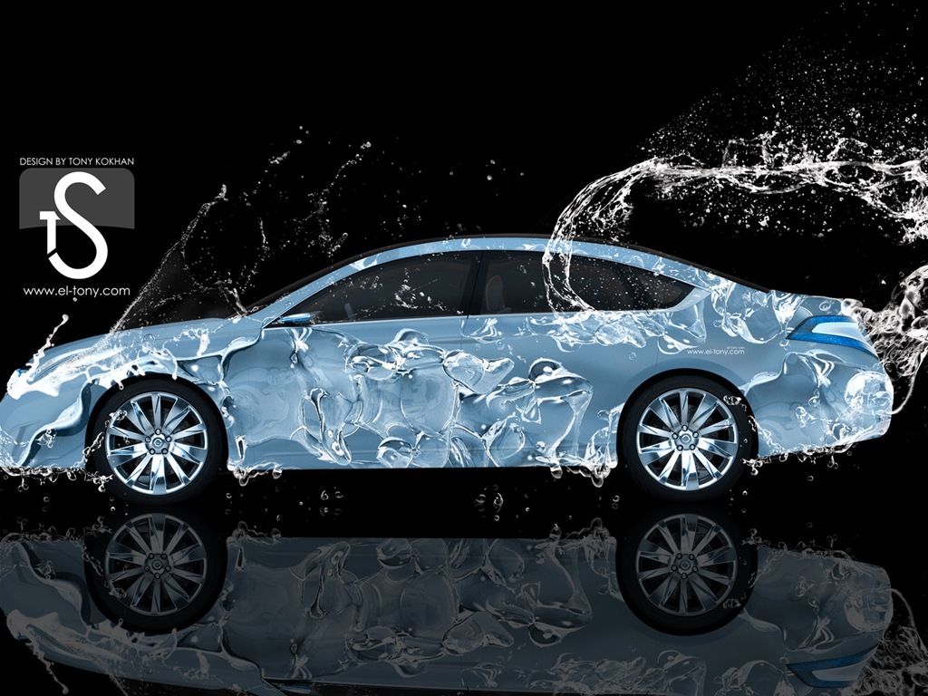 Water drops splash, beautiful car creative design wallpaper #15 - 1024x768