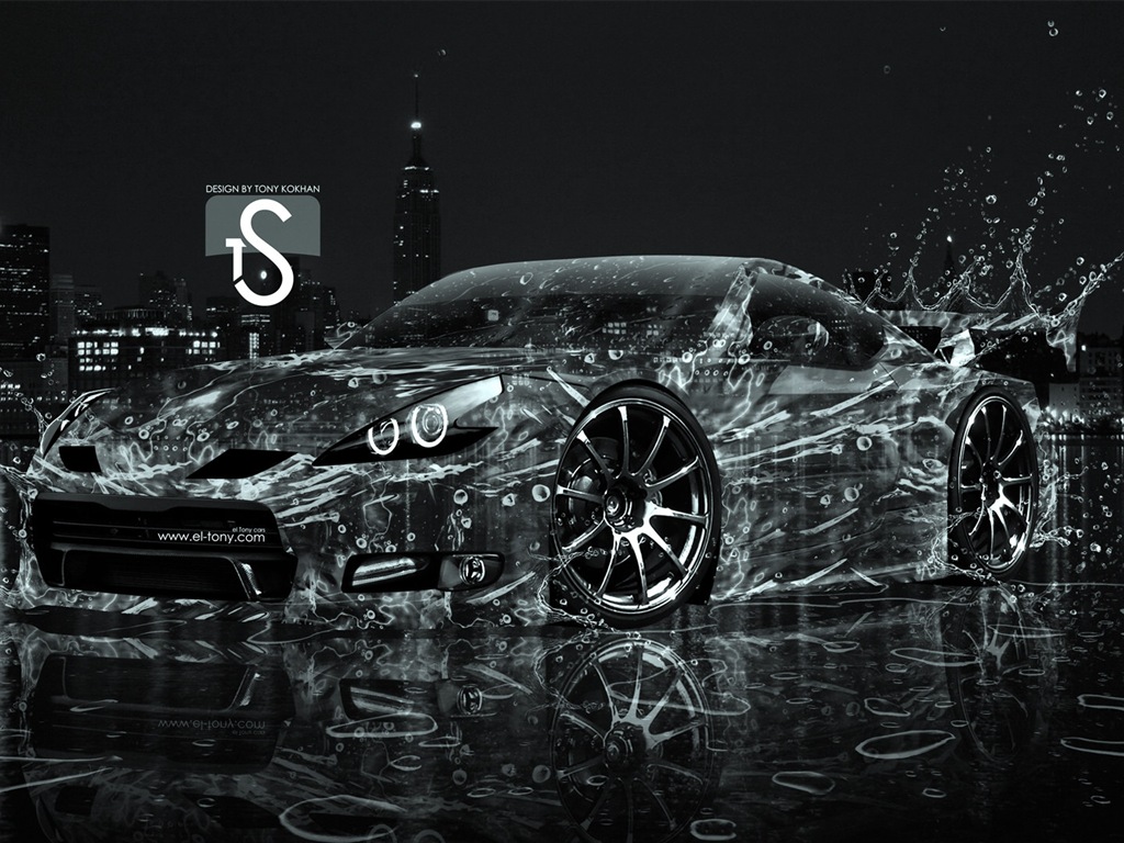 Water drops splash, beautiful car creative design wallpaper #17 - 1024x768