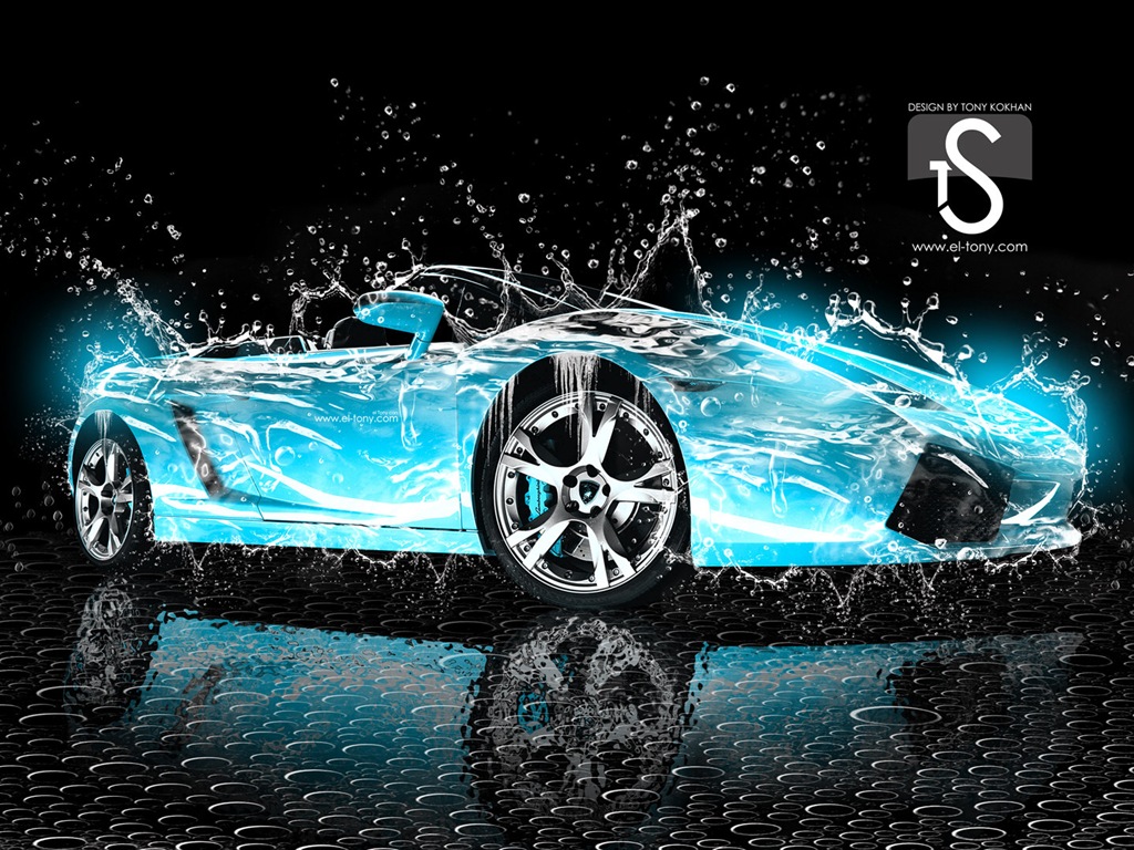 Water drops splash, beautiful car creative design wallpaper #22 - 1024x768