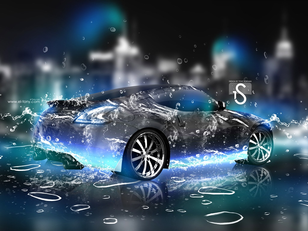 Water drops splash, beautiful car creative design wallpaper #23 - 1024x768