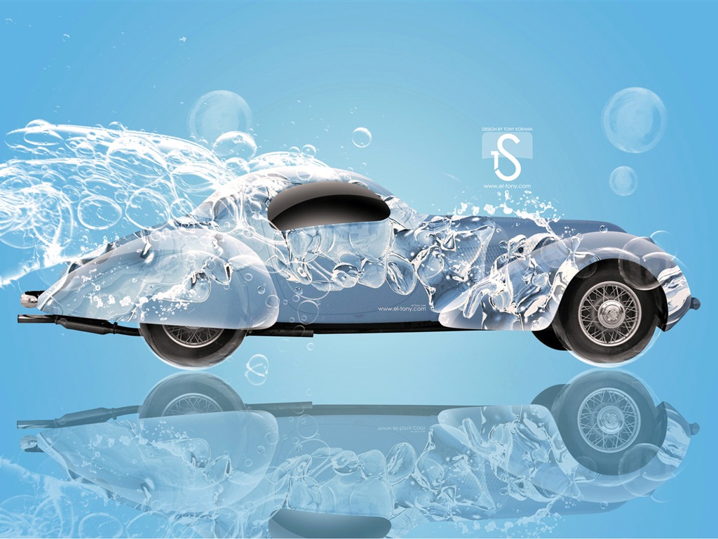 Water drops splash, beautiful car creative design wallpaper #24 - 1024x768