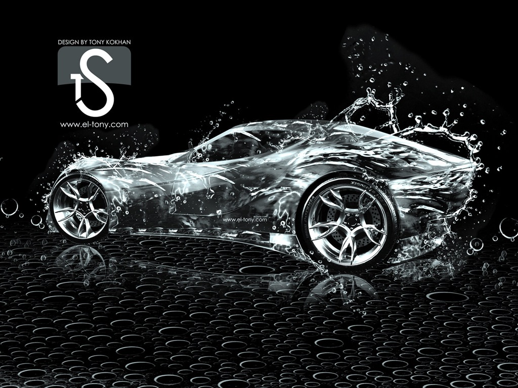 Water drops splash, beautiful car creative design wallpaper #25 - 1024x768
