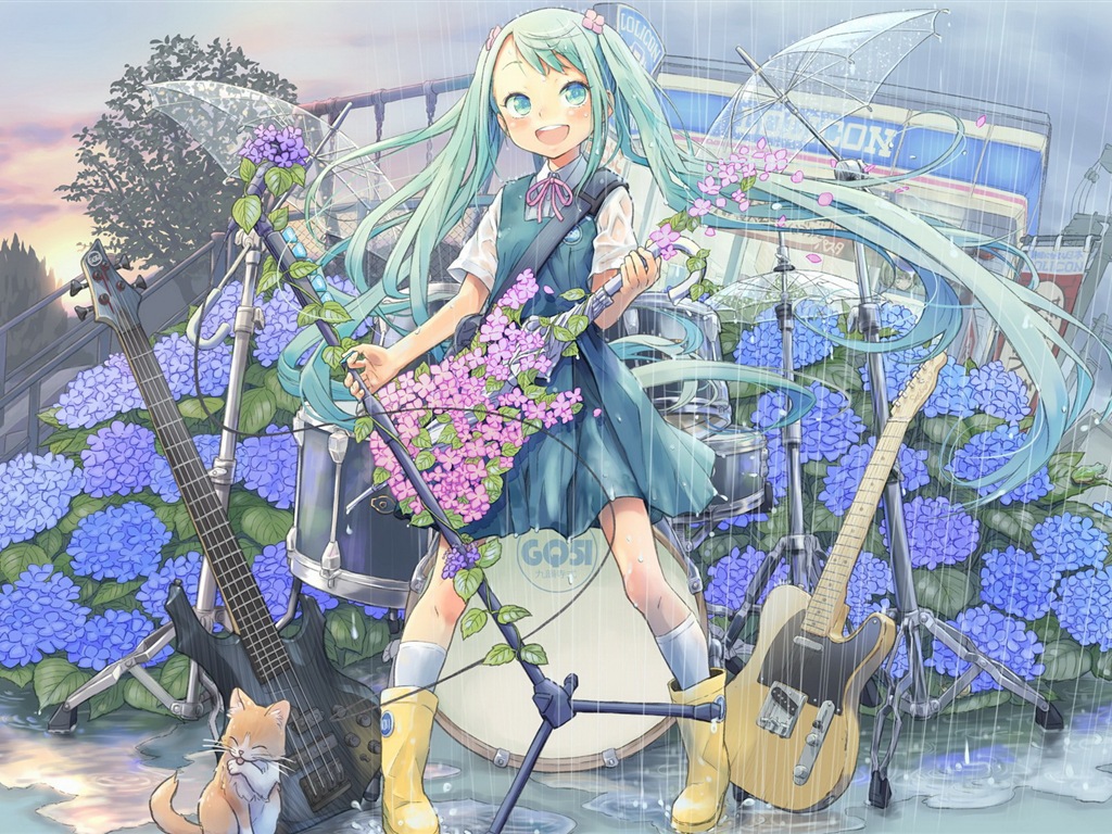 音楽ギターアニメの女の子HDの壁紙 #4 - 1024x768