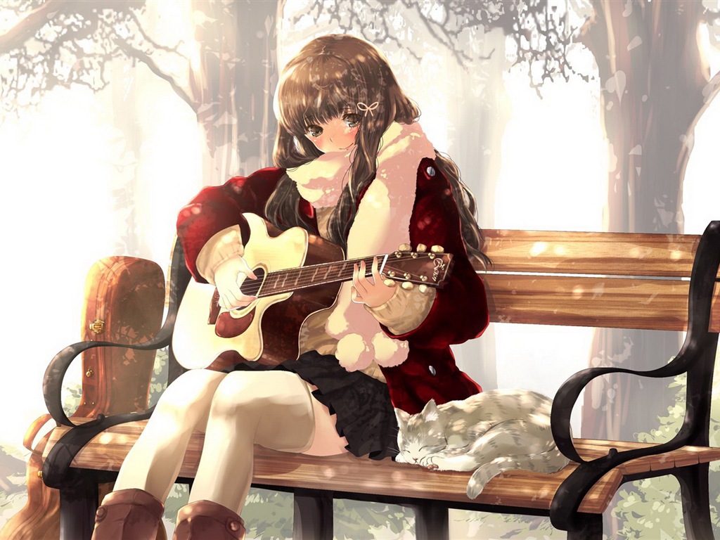 音楽ギターアニメの女の子HDの壁紙 #5 - 1024x768