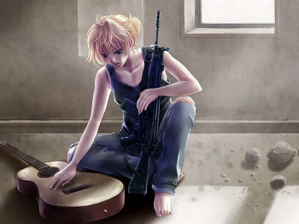 音楽ギターアニメの女の子HDの壁紙 #8 - 1024x768