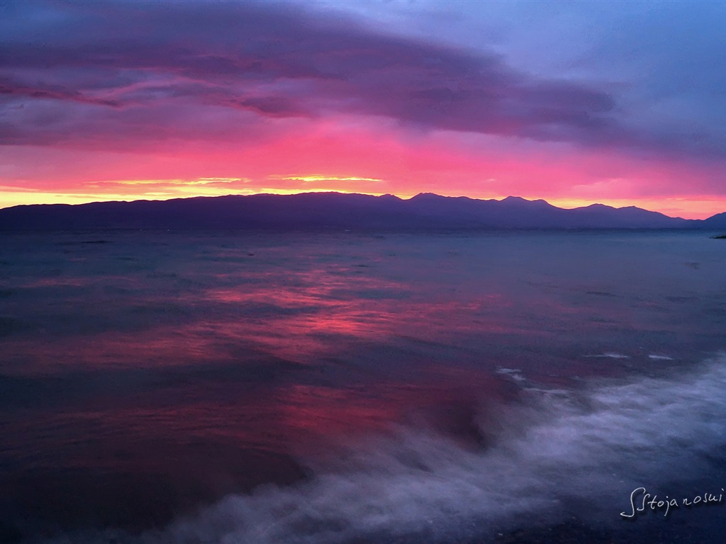 Po západu slunce, Lake Ohrid, Windows 8 téma HD Tapety na plochu #1 - 1024x768