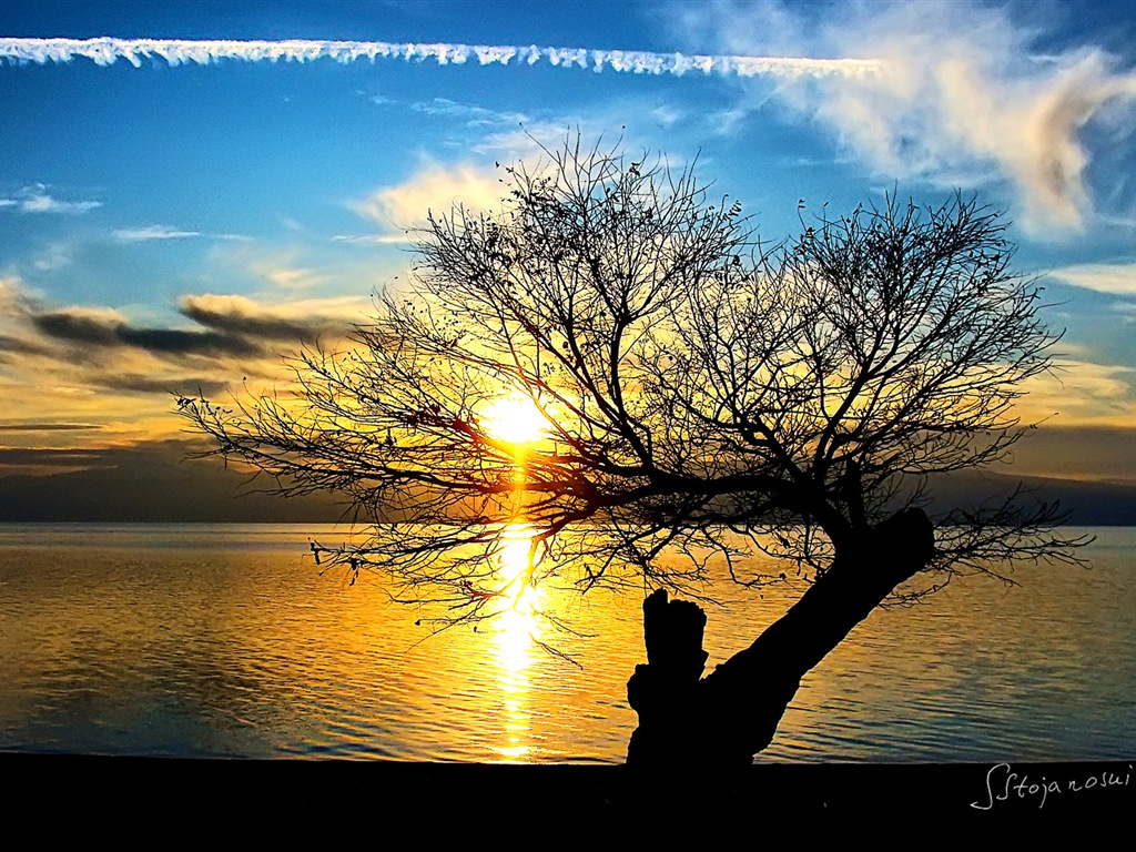 Po západu slunce, Lake Ohrid, Windows 8 téma HD Tapety na plochu #5 - 1024x768